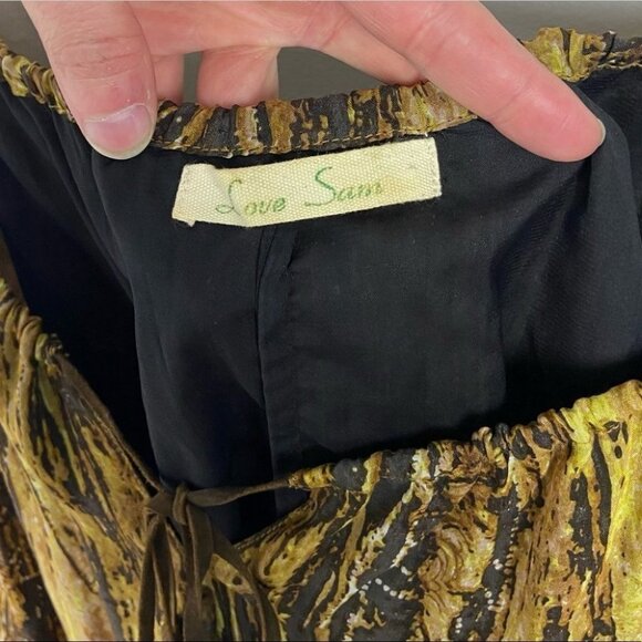 Anthropologie Love Sam Leather Silk Animal Print Peasant Boho Blouse Top Small S - Picture 2 of 12